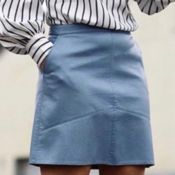 Zara Dresses & Skirts - Zara Faux Leather Blue Mini Skirt Size M